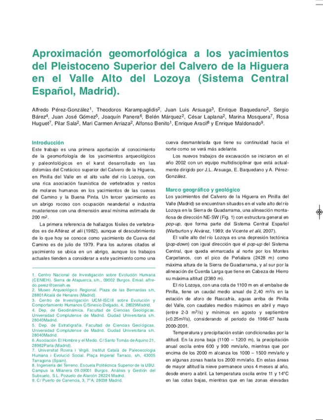 Aproximación Geomorfológica a los Yacimientos del Pleistoceno Superior del Calvero de la Higuera en el Valle Alto del Lozoya