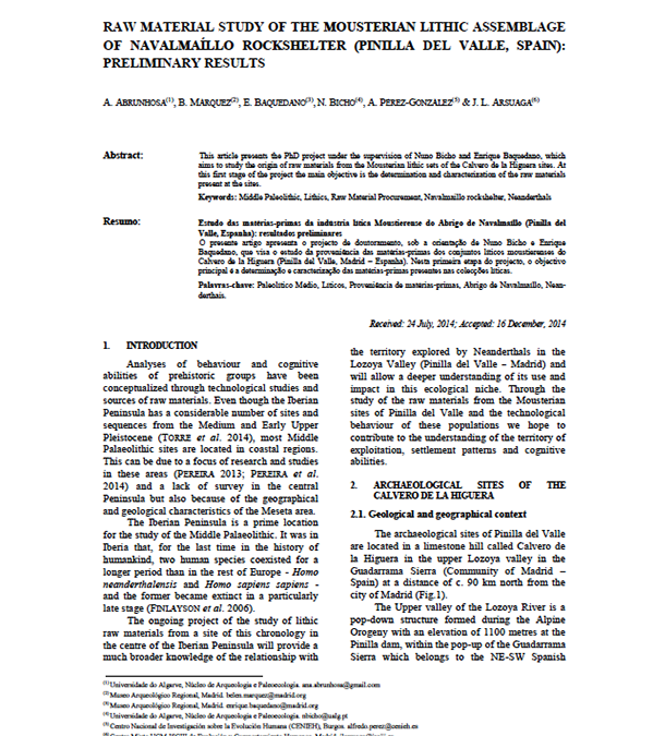 RAW MATERIAL STUDY OF THE MOUSTERIAN LITHIC ASSEMBLAGE OF NAVALMAÍLLO ROCKSHELTER (PINILLA DEL VALLE, SPAIN): PRELIMINARY RESULTS