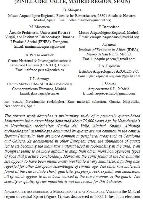 Evidence of a neanderthal-made quartz-based technology at Navalmaíllo Rockshelter (Pinilla del Valle, Madrid Region, Spain)